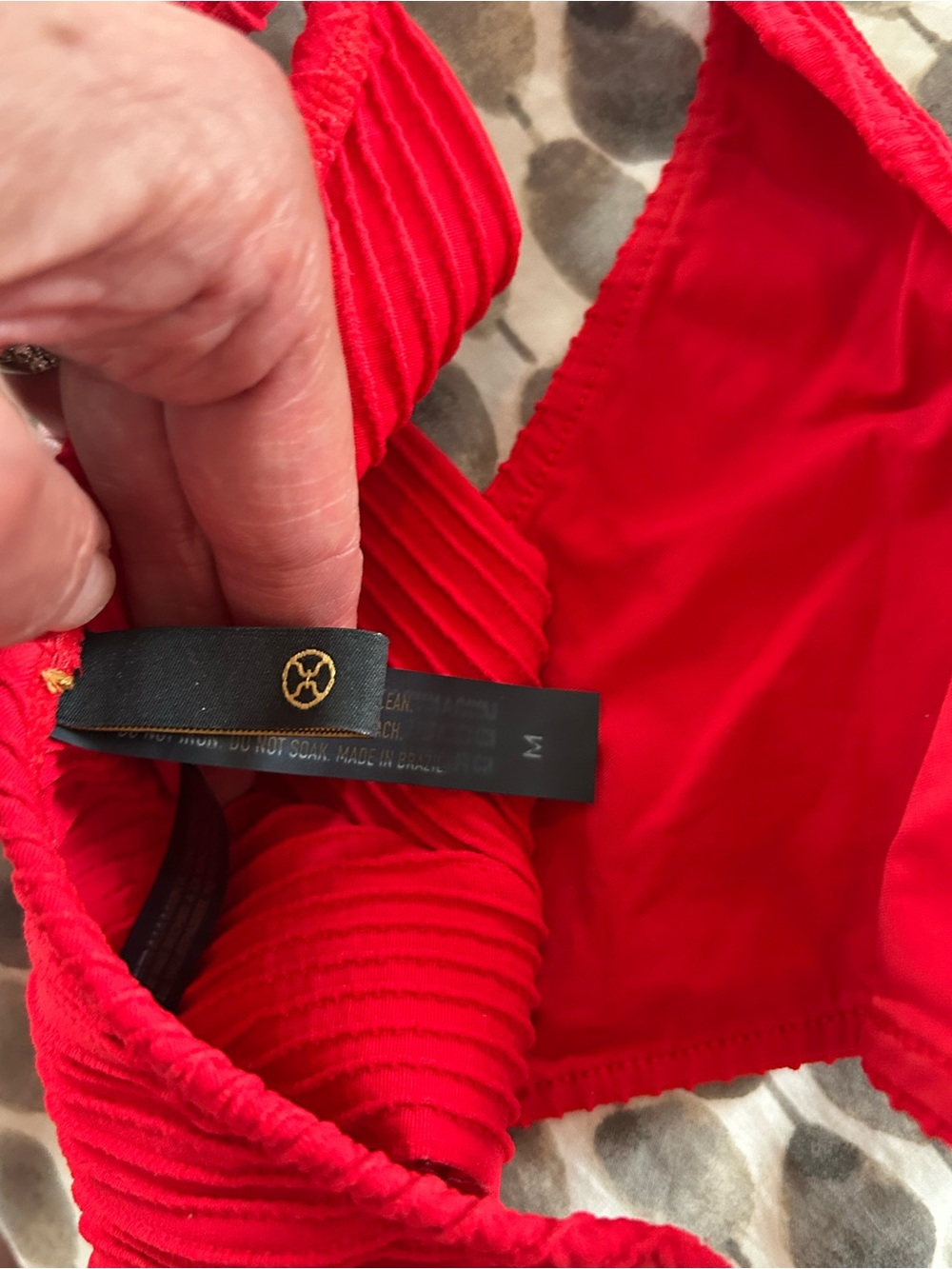 Textured Red Bikini Top with Gold Logo Detail - Picture 3 of 4